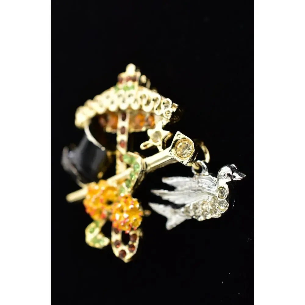 Lindeburg Vintage Umbrella Hat Cane Pin Brooch Singing In Rain 1970s Signed 9B